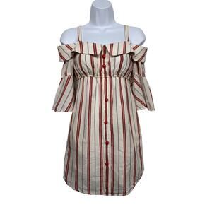 VOOM By JOY HAN Women size XS Red Striped Off The Shoulder Empire Waist Dress
